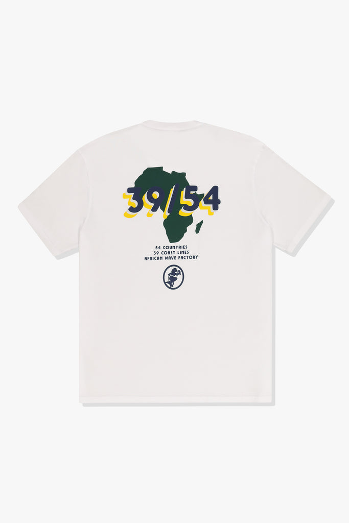 Back of the Mami Wata 39/54 Tee featuring a “39/54” graphic in green, navy and yellow.