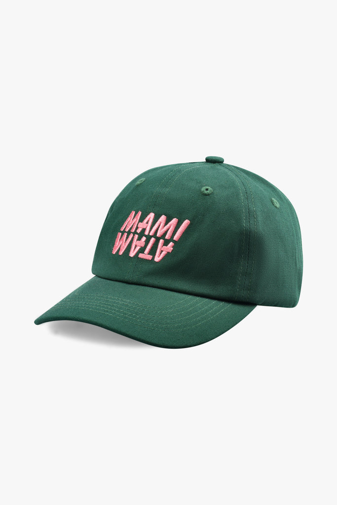 dad cap with embroidered Mami Wata logo in pink